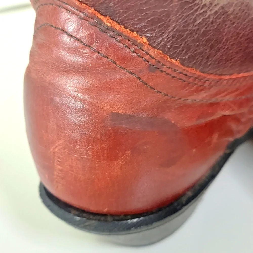 Burgundy & Light Beige Leather Heeled Cowgirl Boots - Picture 14 of 15